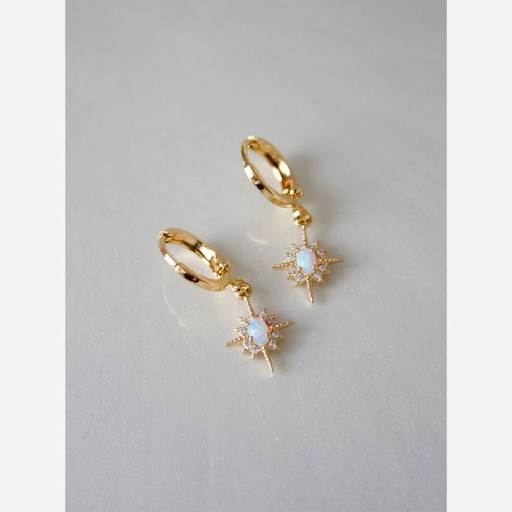 Opalite Star Huggie Earrings – Gold Plated Hoops